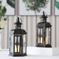 Set of 2 Decorative Lanterns -10 inch High Vintage Style Hanging Lantern Metal Candleholder White with Gold Brush