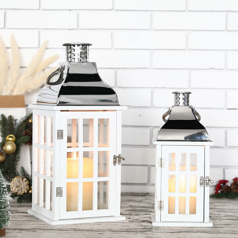 Decorative wooden Lanterns with Tempered Glass( Set of 2 )