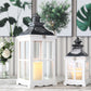 21.5"&14" High White Wood Decorative Candle Lanterns (Set of 2)