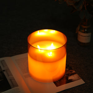 6''High 3-Wick Battery Operated  Glass Flameless Candles