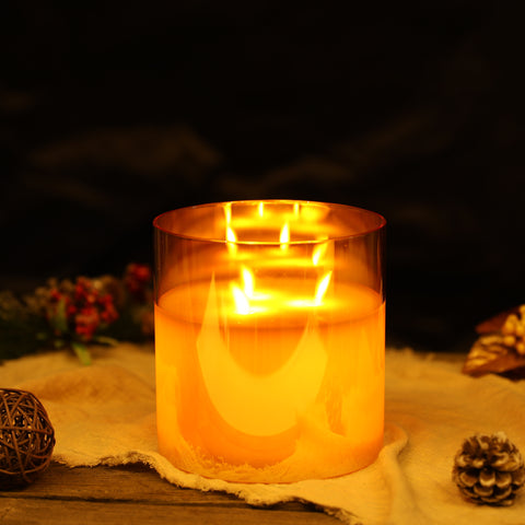 Bougies sans flamme en verre à piles à 3 mèches de 6 po de hauteur