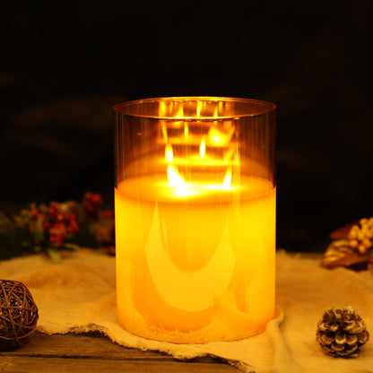 8''High 3-Wick Glass Battery Operated Flameless Candles