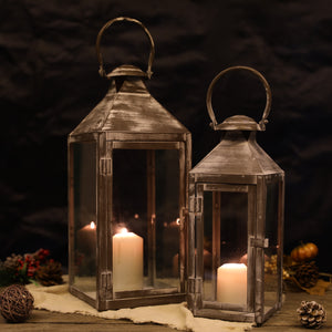 Lanternes décoratives en brosse gris antique de 17,5 et 13,5 pouces (ensemble de 2)