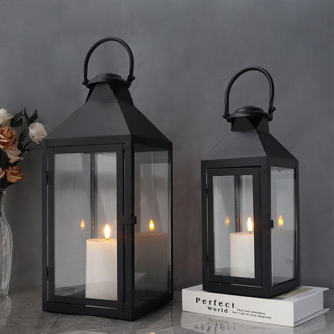 17.5‘’&13.5“ High Set of 2 Metal Candle Lanterns(Black)