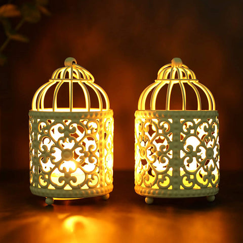 Paquet de 2 lanternes chauffe-plat suspendues en forme de cage à oiseaux