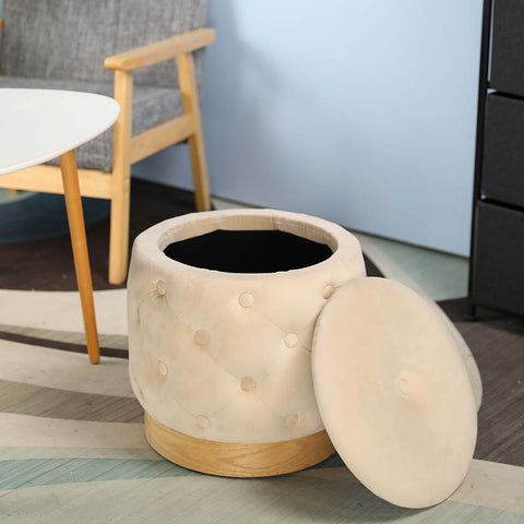 Ottoman en velours de 38,1 cm de haut avec rangement (beige)