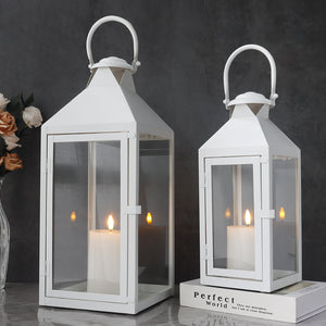 17,5" et 13,5" Ensemble de 2 lanternes à bougies en métal (blanc)