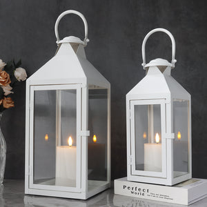 17.5"&13.5"Set of 2 Metal Candle Lanterns(White）