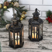Lot de 2 lanternes décoratives de 10 pouces de haut, lanterne suspendue de Style Vintage, bougeoir en métal blanc avec brosse dorée 