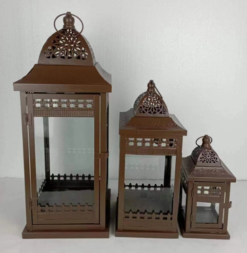 Ensemble de 3 lanternes à bougies décoratives (marron)