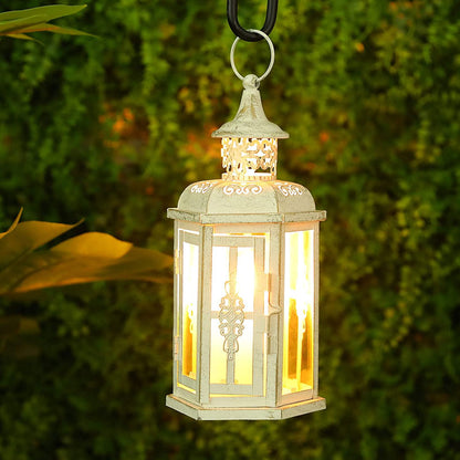 10 inch High Vintage Style Hanging Lantern Metal Candleholder