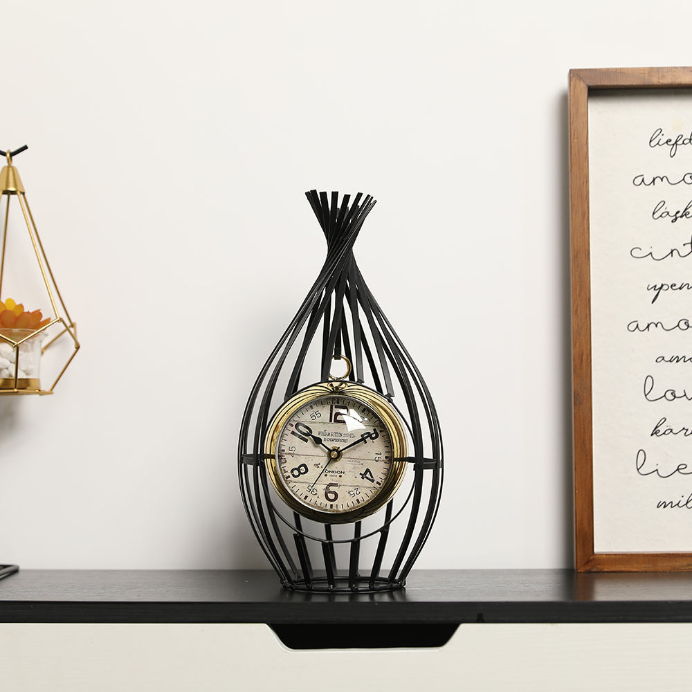 12"H Garden Birdcage Design Vintage Mantel Clock (Black)