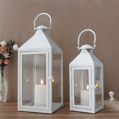 17.5"&13.5"Set of 2 Metal Candle Lanterns(White）