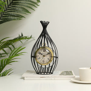 12"H Garden Birdcage Design Vintage Mantel Clock (Black)