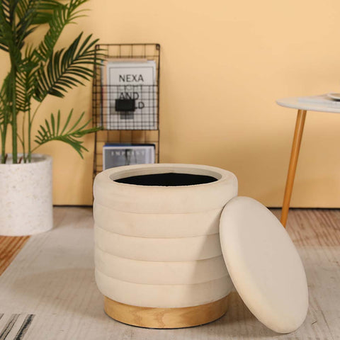 16,5" hoher Ottoman aus Samt mit Stauraum (Creme)