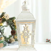13'' hohe dekorative Kerzenlaterne (Weiß mit Goldbürste) 