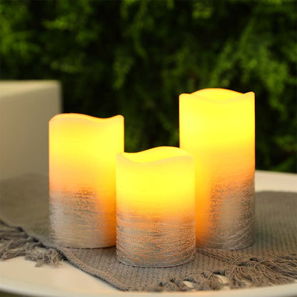 Silver Real Wax Battery Powered Candle ( Set of 3 )