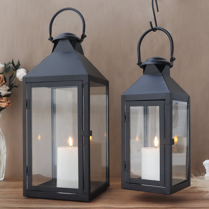 17.5"&13.5"High Set of 2 Metal Candle Lanterns(Black)