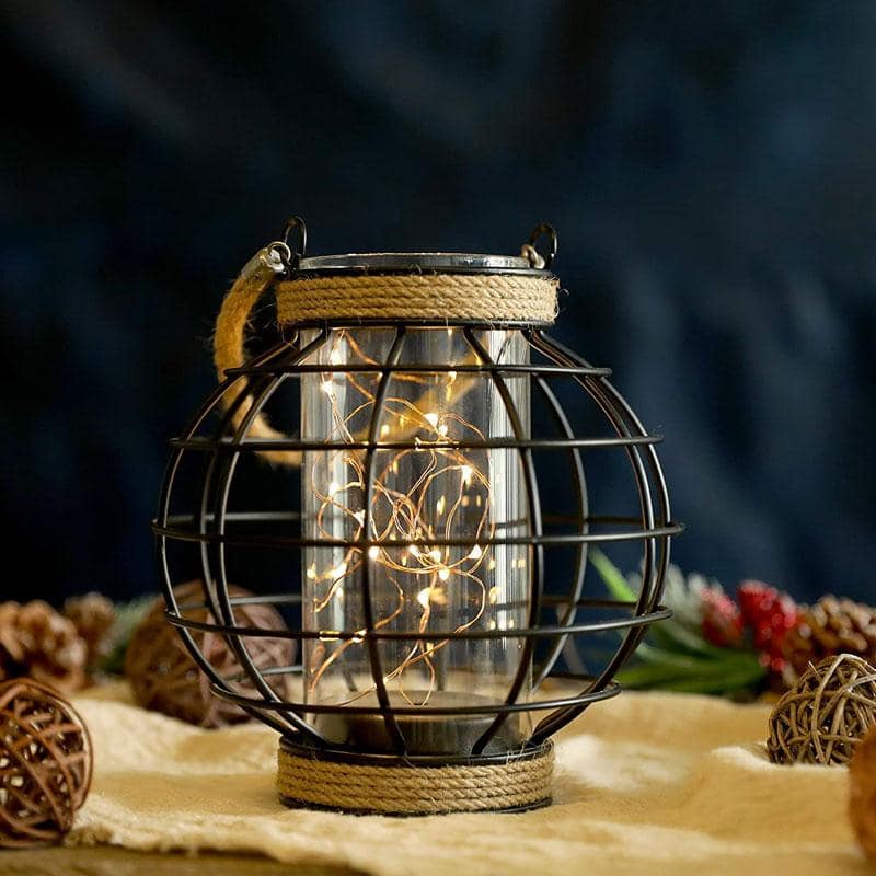 Metal Cage Table Lamp LED Lantern Battery Powered Lamps Hanging Light Vase  Candle Holder for Weddings Party Home Decor