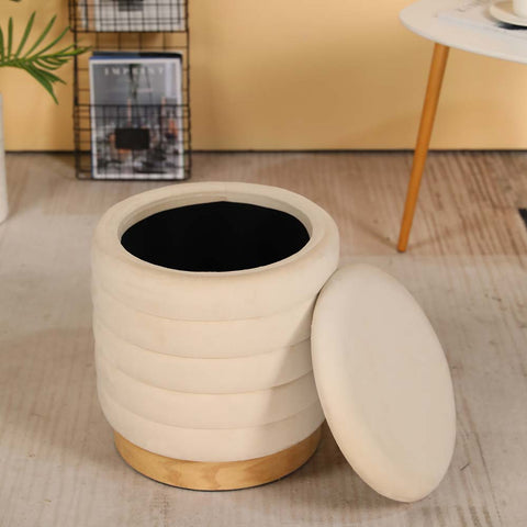 16,5" hoher Ottoman aus Samt mit Stauraum (Creme)