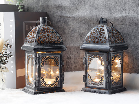 20,3 cm hohe, batteriebetriebene, dekorative Hängelaterne aus Metall im Vintage-Stil mit LED-Lichterkette (2er-Set) 