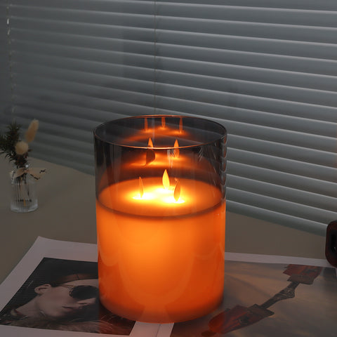 8''High 3-Wick Glass Flameless Candles（Only for US)