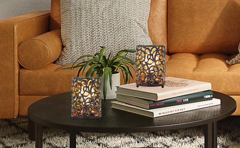 Ensemble de 2 lampes sans fil vintage de 6,5 po de hauteur avec guirlande lumineuse (noir) 