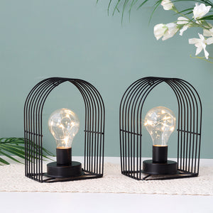 Ensemble de 2 lampes sans fil suspendues en métal vintage de 7 pouces de hauteur avec minuterie de 6 heures (noir) 