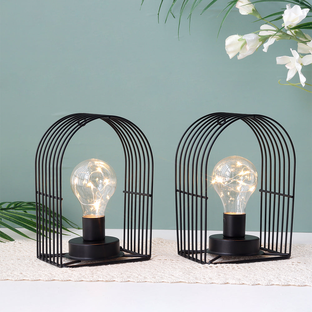 Set mit 2 7''H Vintage Metall-Hänge-Akku-Lampen mit 6-Stunden-Timer (Schwarz) 