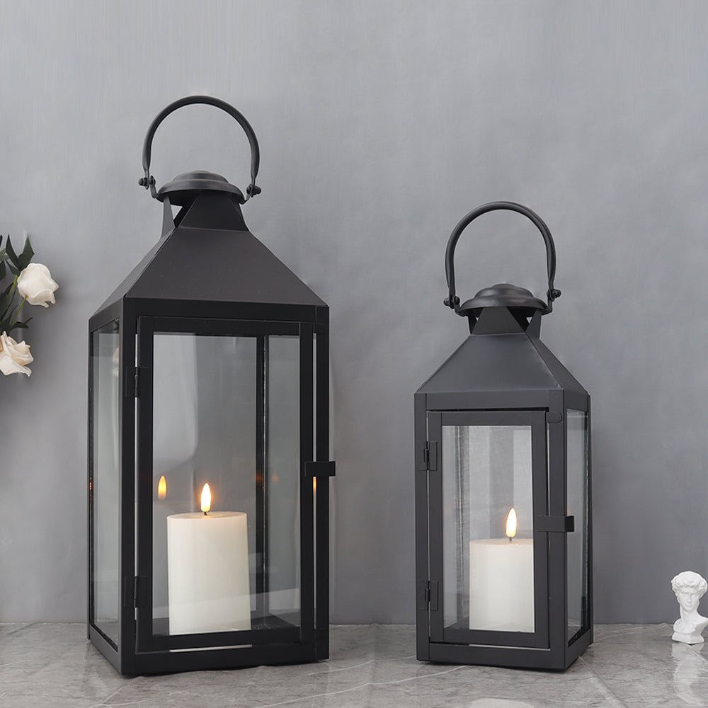 JHY DESIGN Set of 2 Decorative Candle Lantern 9.5''High Metal Candle  Lantern Vintage Style Hanging Lantern for Wedding Parties Christmas  Decorations