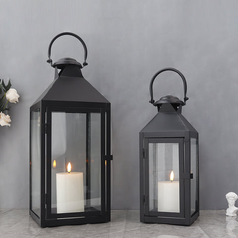 17.5‘’&13.5“ High Set of 2 Metal Candle Lanterns(Black)