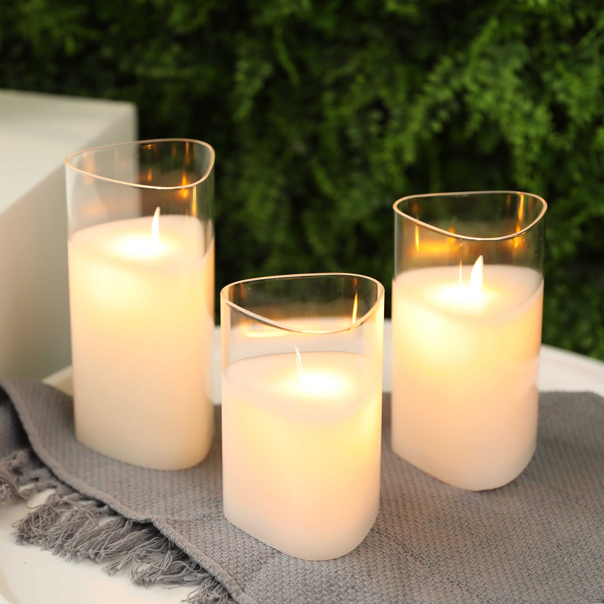Set of 3 Glass Battery Operated Triangle Flameless Candles 